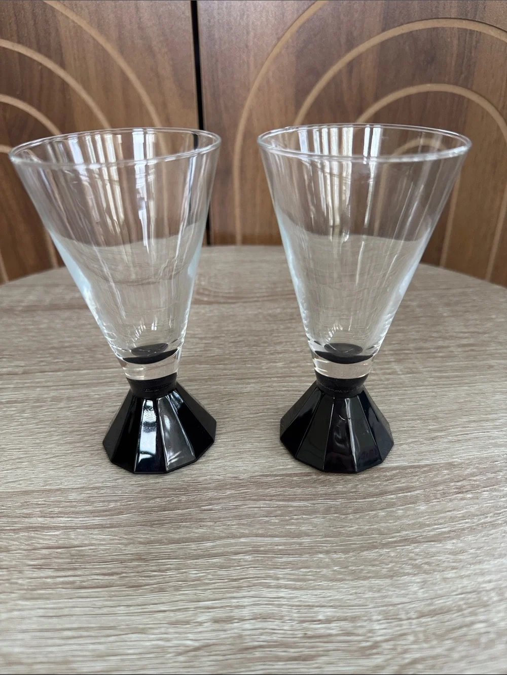 Vintage Luminarc French Cocktail Glasses with Black Faceted Base - Set of 2